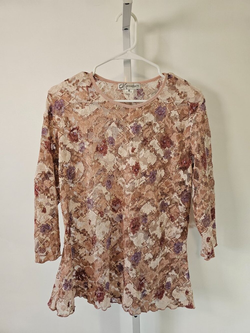 Vintage Dressbarn Blouse Lace Sheer Whimsical Floral Pink Purple 2XL - Picture 4 of 7